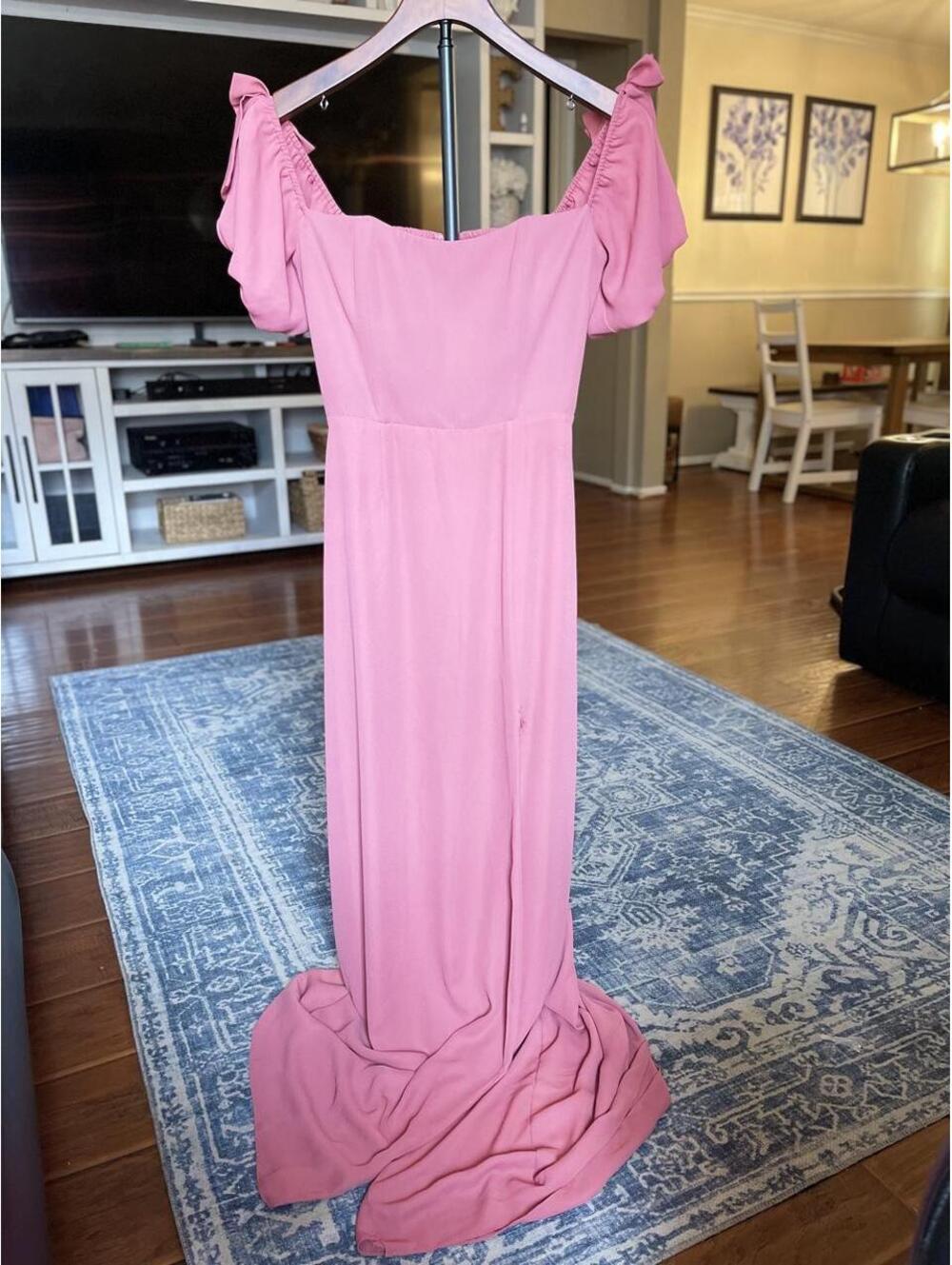 Dusty Rose Off-the-Shoulder Maxi Dress | Size Small | Flowy Formal Dress